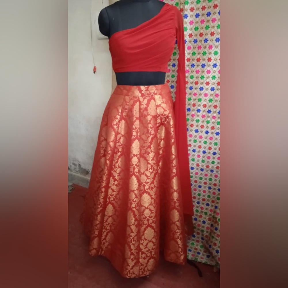 Beautiful brocade one shoulder lehenga